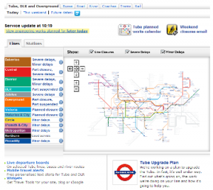 ロンドンの地下鉄等の運行状況（2012年2月5日10時すぎの段階）