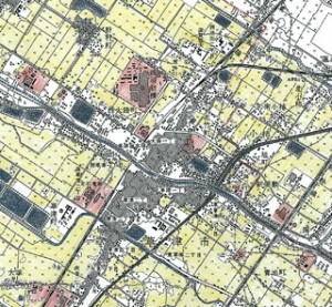 草津駅周辺の土地利用の塗り分け（1960年代終わりの状況）